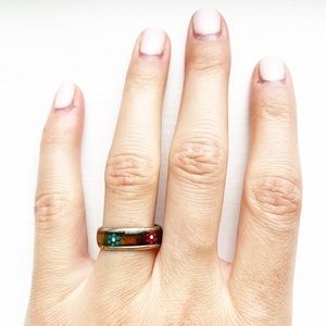 Vintage silver & enamel flower “mood” ring